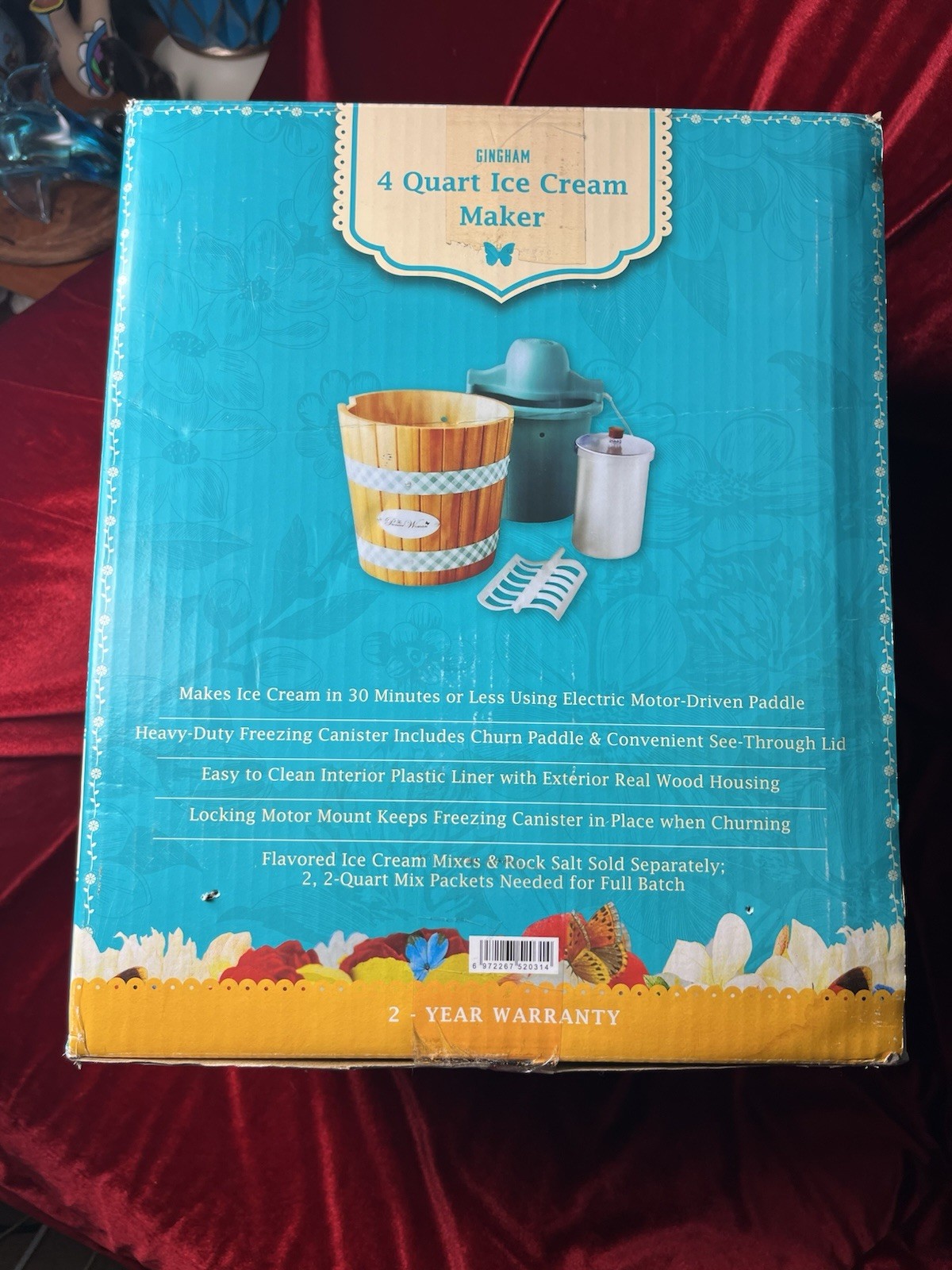 Pioneer Woman 4 Quart electric Ice Cream Maker, Sweet Rose NEW