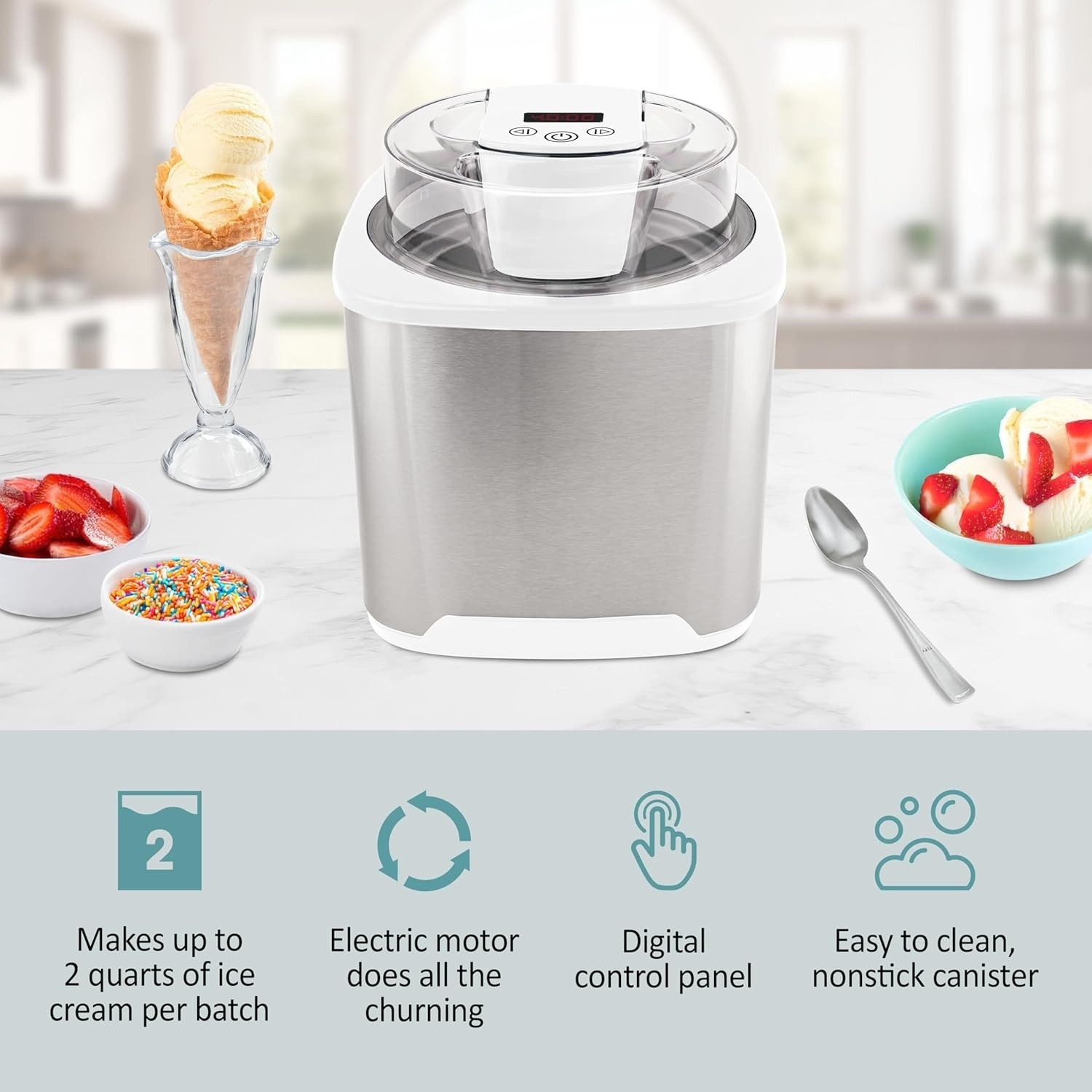 Heladera eléctrica de 2 cuartos: prepare helado, gelato y sorbete caseros NEW US