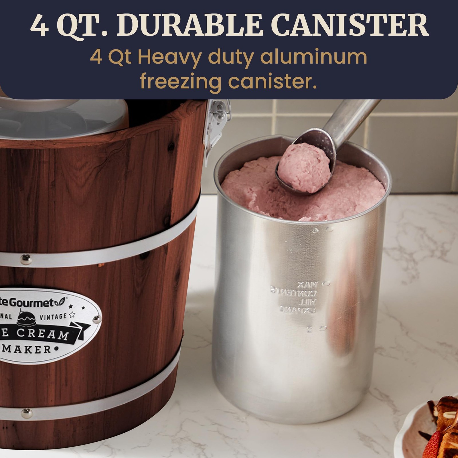 Electric Ice Cream Maker 4 Quart Walnut Wood Churns Dessert Gelato Frozen Yogurt