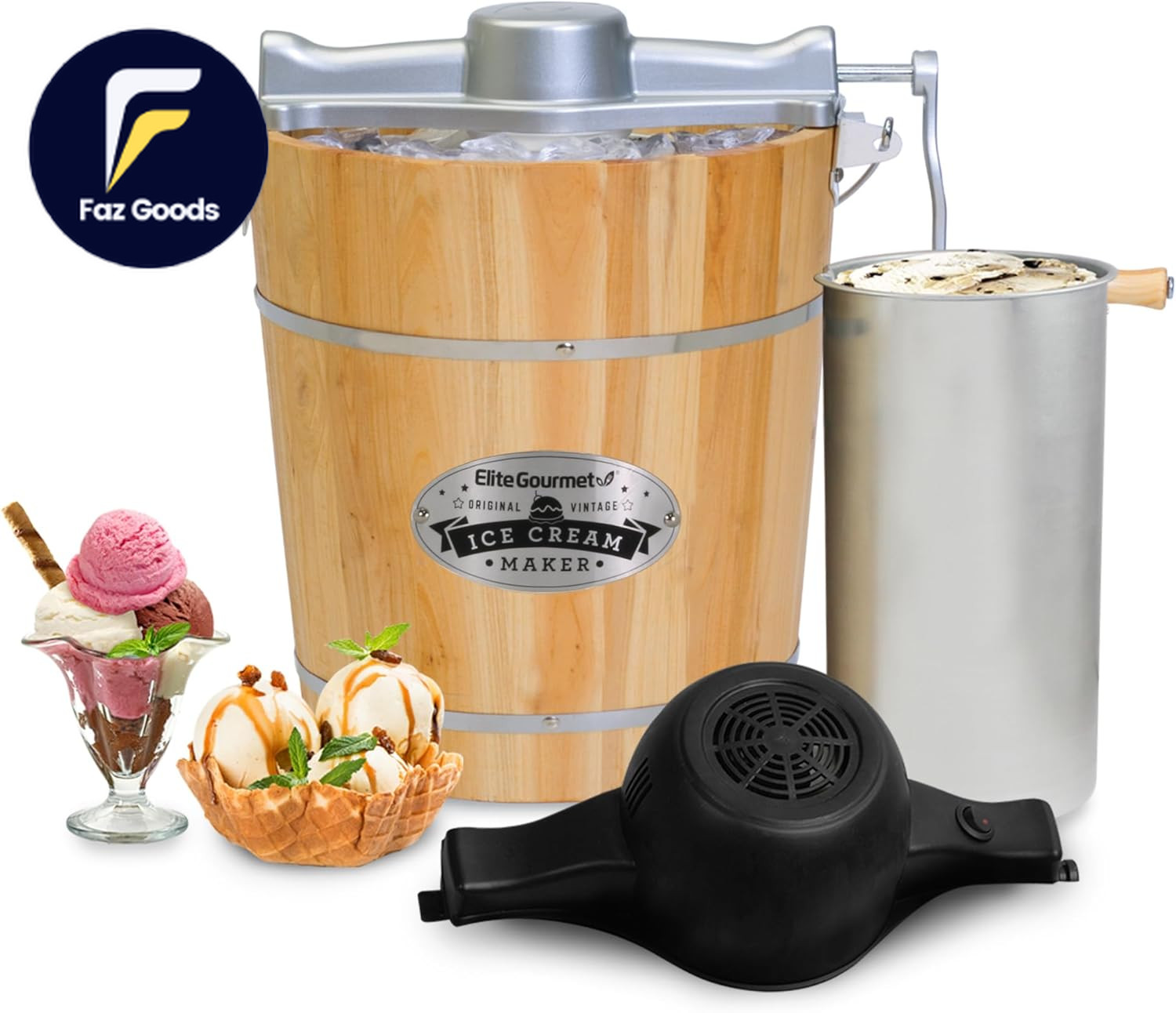 Elite Gourmet EIM402 Old Fashioned 4 Quart Vintage Wood Bucket Electric Ice