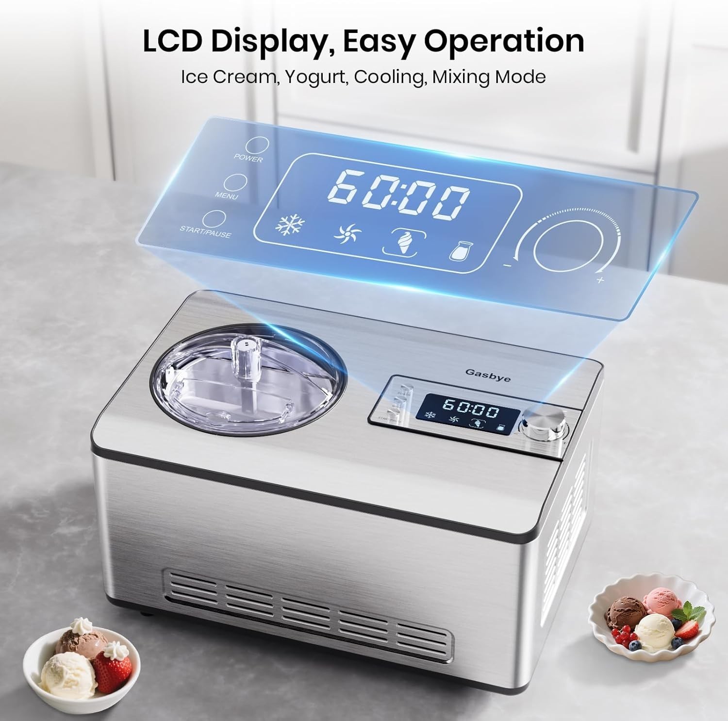 DEFECTIVE Gasbye Compressor Ice Cream Maker 21QT No PreFreeze 250W Stain G3D