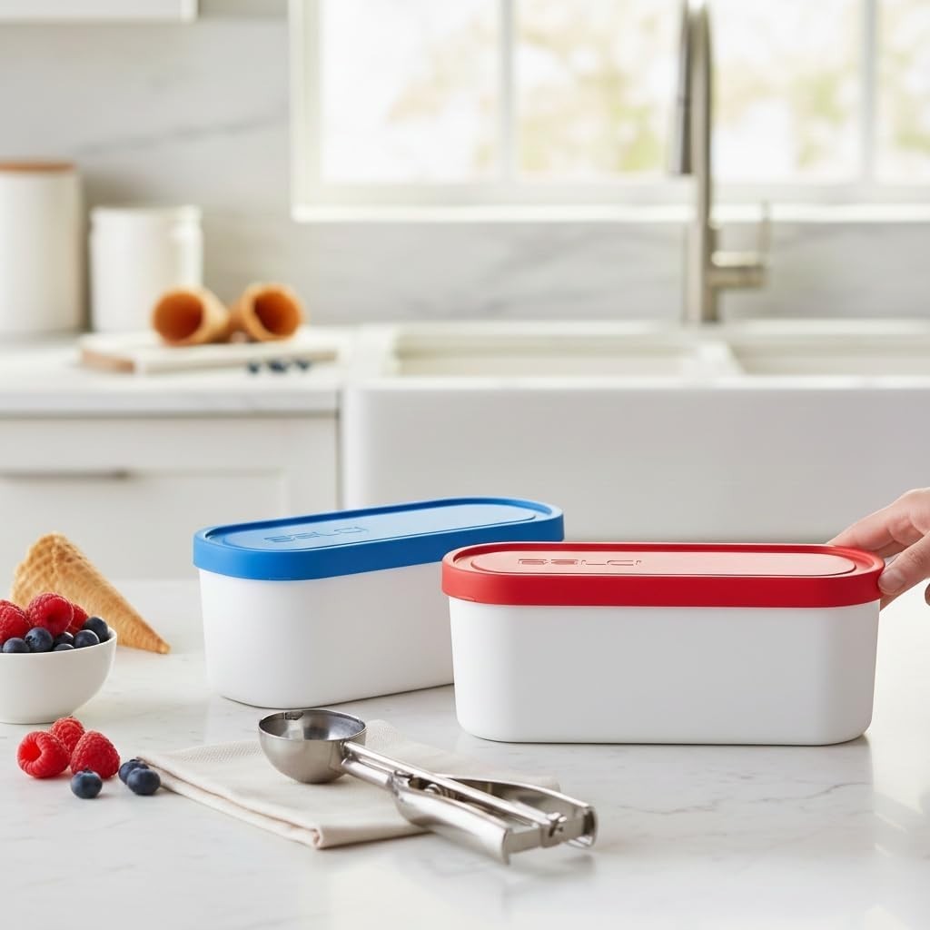 Stylish Blue & Red 2 Quart Ice Cream Containers – Perfect for Sorbet & Gelato