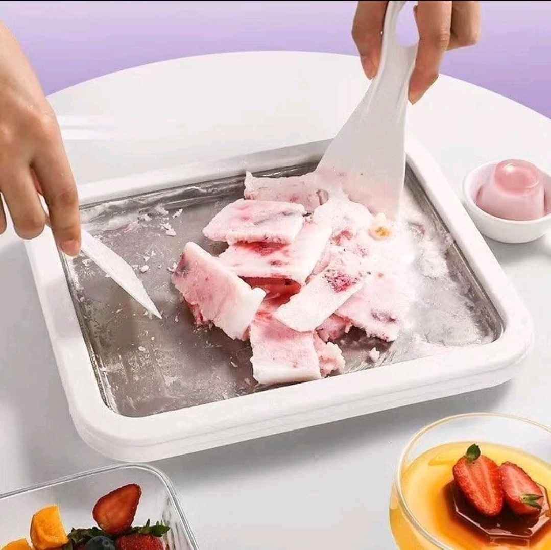 Rolled Ice Cream Maker Kit, At-Home Instant Freeze Plate with 2 Scrapers (white)