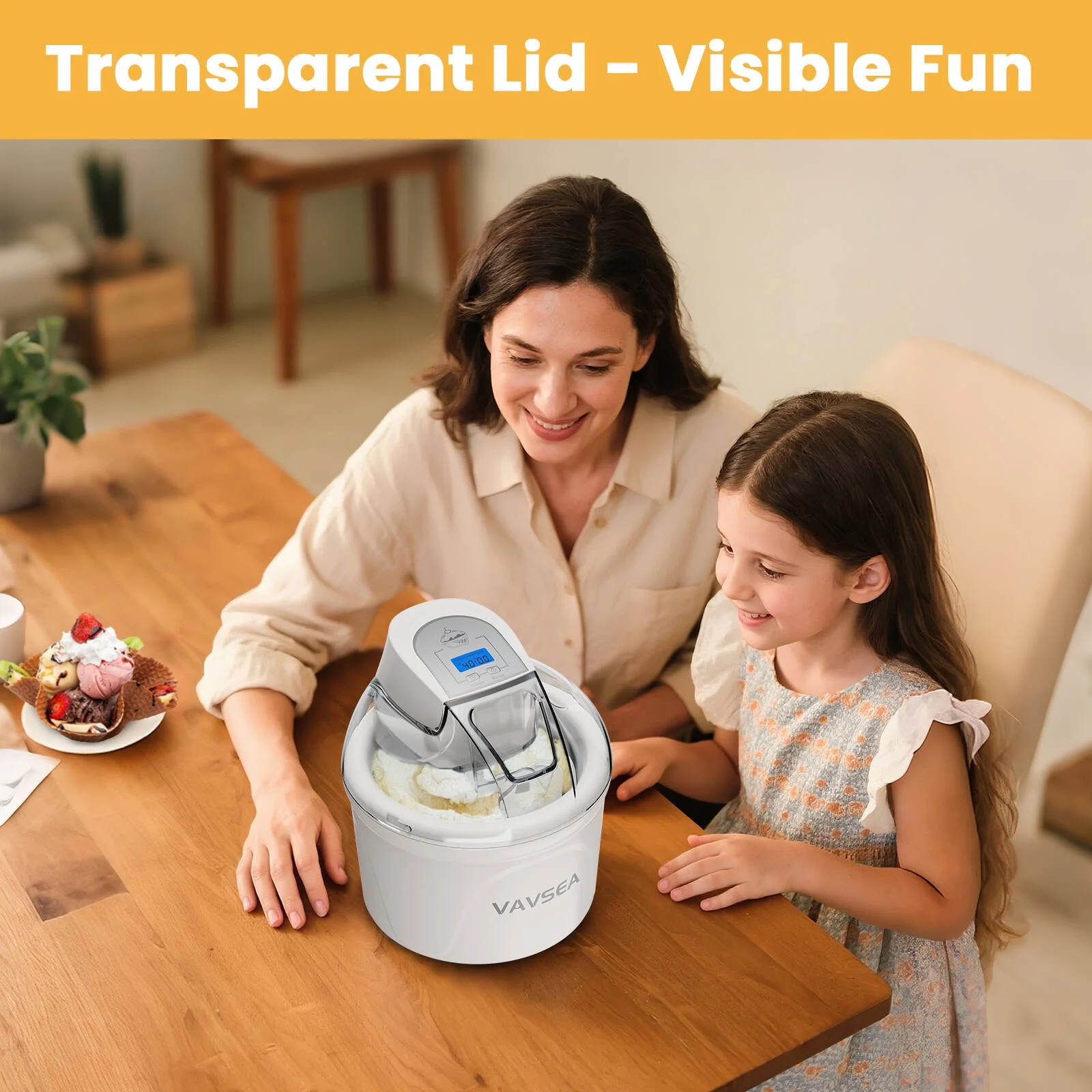 1.5 Qt Ice Cream Maker w/LCD Display, Timer, Double-Insulated Bowl & Scoop