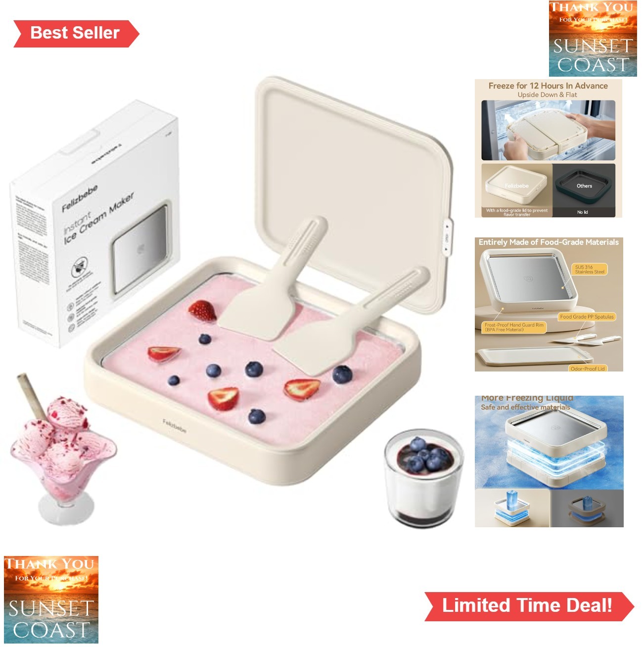 Rolled Ice Cream Maker Machine Stainless Steel Cold Plate Summer Party Portable