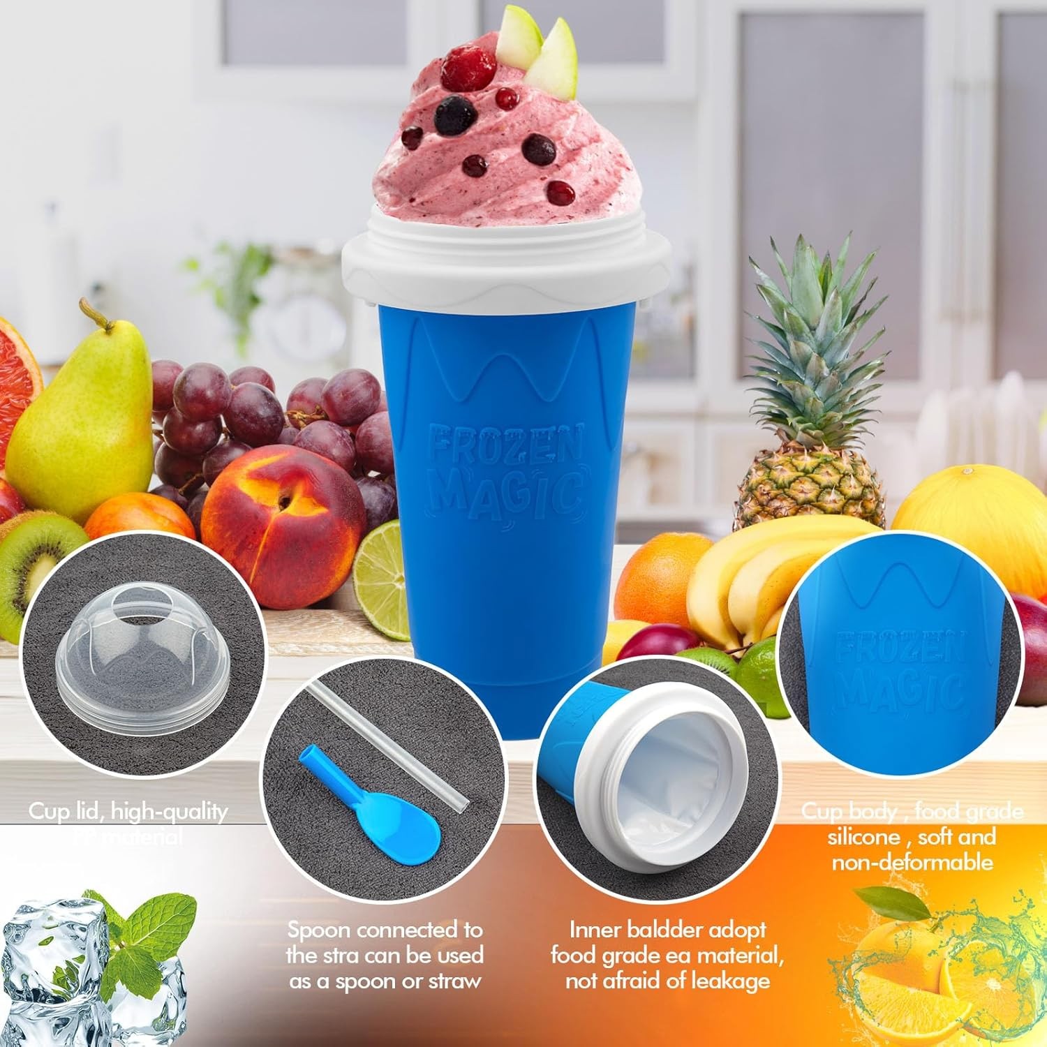 Slushie Maker Cups, Magic Quick Frozen Smoothies Cup for Homemade Milk Shake Ice
