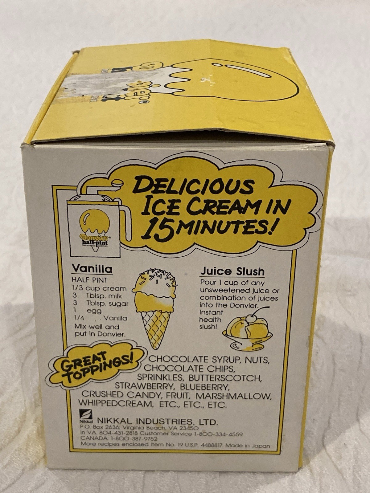 VINTAGE DONVIER Half-Pint Ice Cream Sherbet Slushy Maker Recipes Included NIB