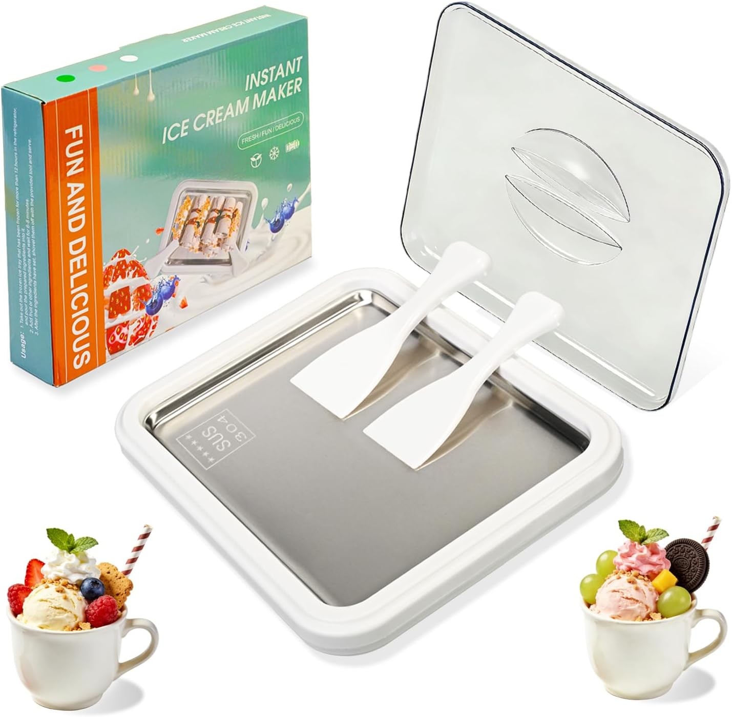 Rolled Ice Cream Maker Manual No Electricity Home Tray for Parent Child Time
