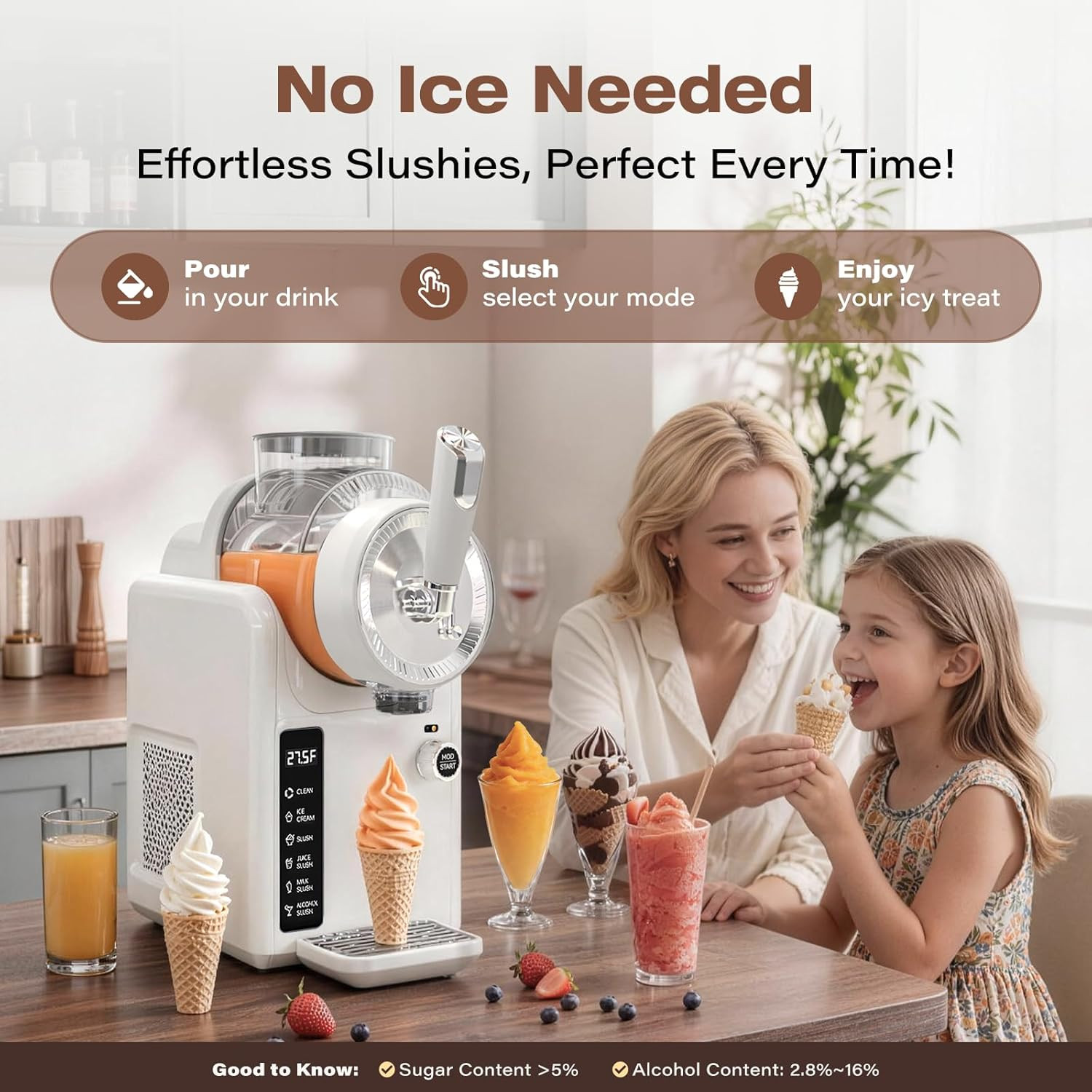 Slushie Machine for Home, No Ice Needed, Soft Serve Ice Cream Maker | LED Displa