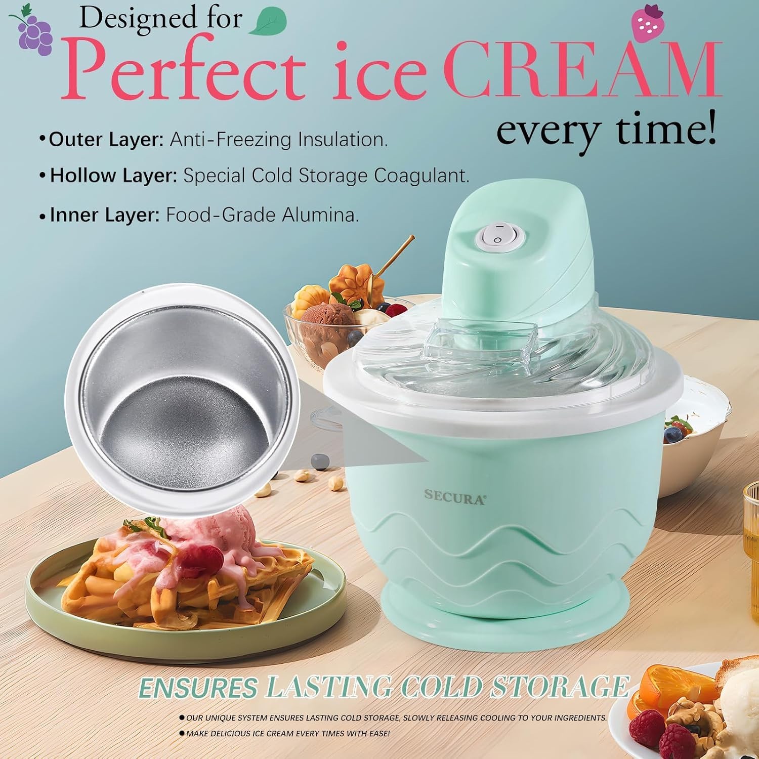Versatile DIY Ice Cream Machine for Gelato, Sorbet & Low-Sugar Frozen Treats