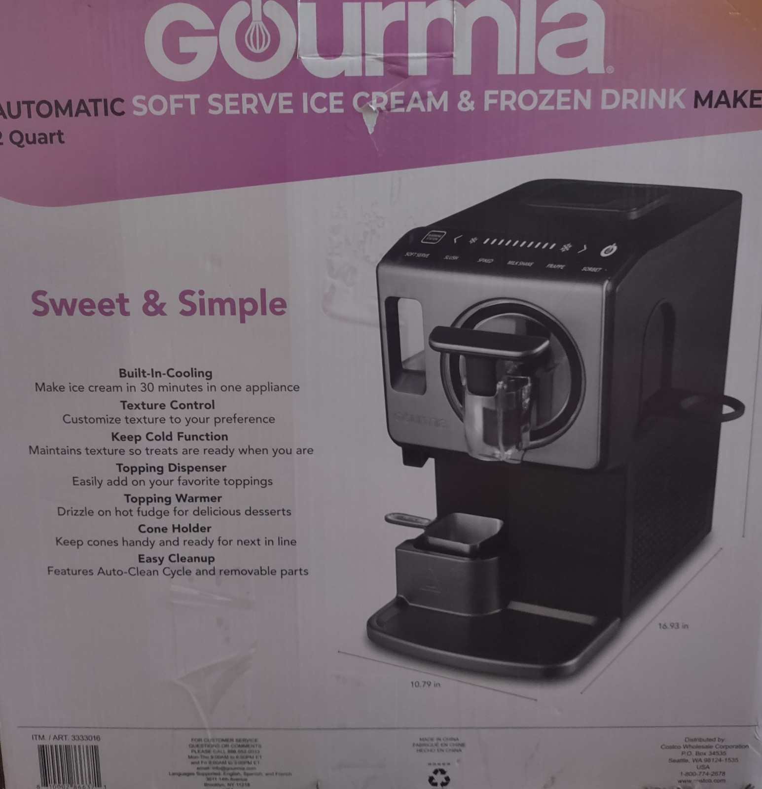 Gourmia Automatic Soft Serve Ice Cream & Frozen Drink Maker 2 Quart Silver/Black