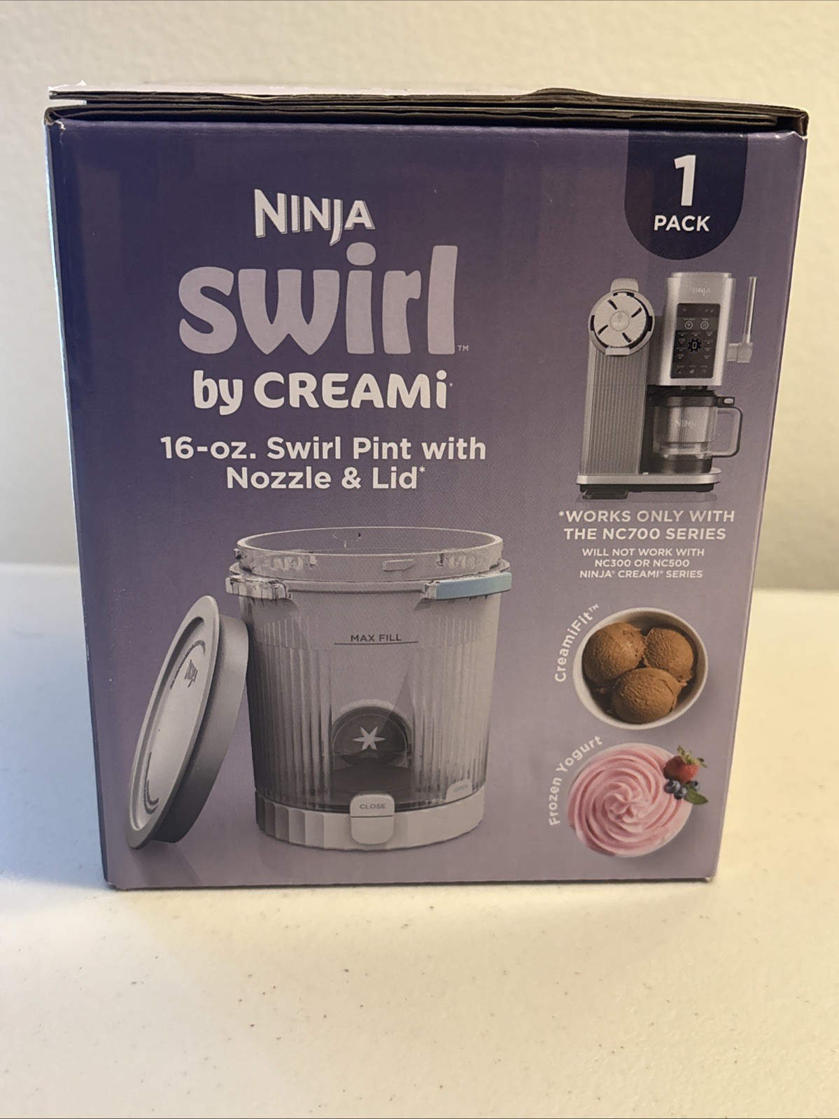 Ninja Swirl by Creami Pint and Lid 1 Pack Compatible with NC700 16oz