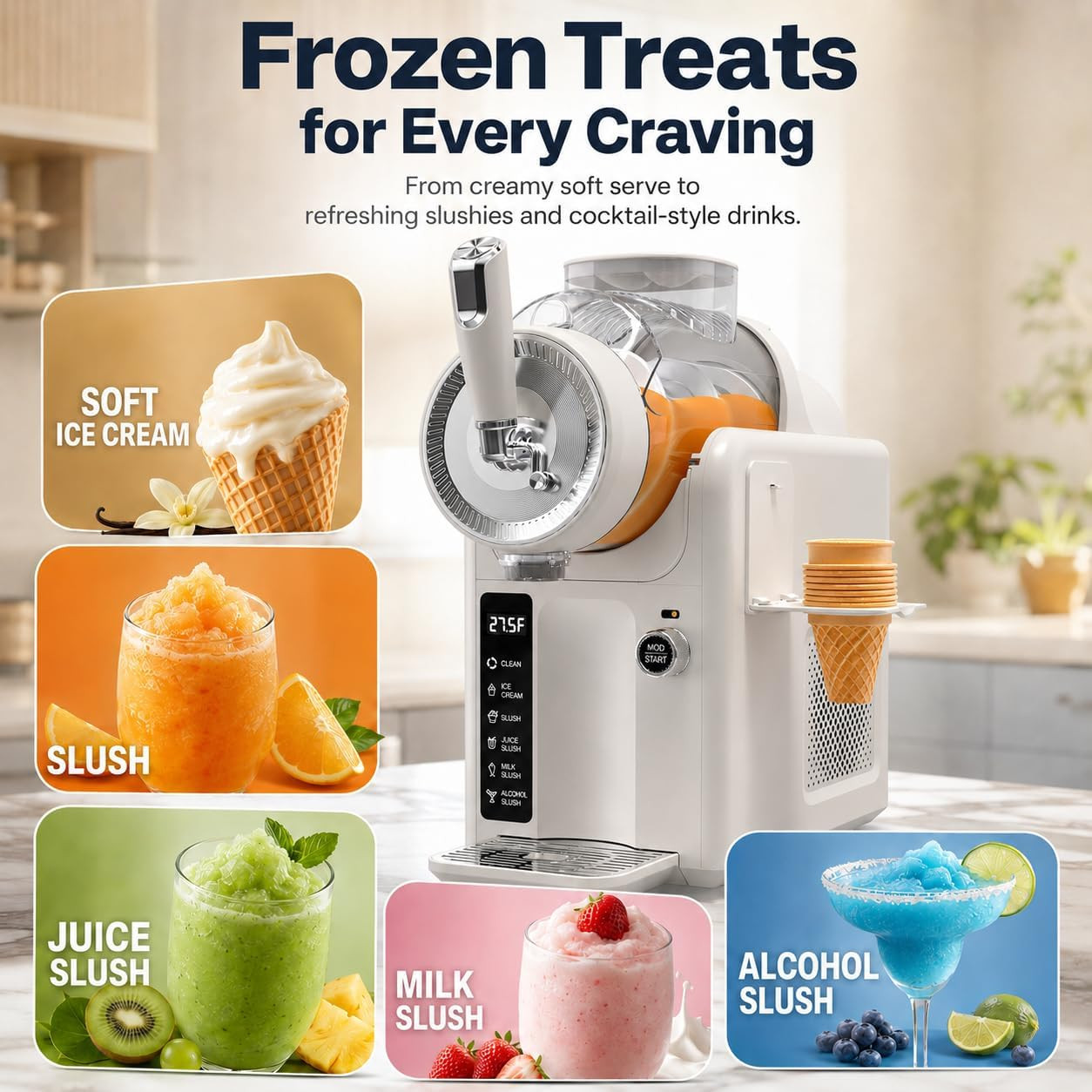 Slushie Machine for Home, No Ice Needed, Soft Serve Ice Cream Maker | LED Displa