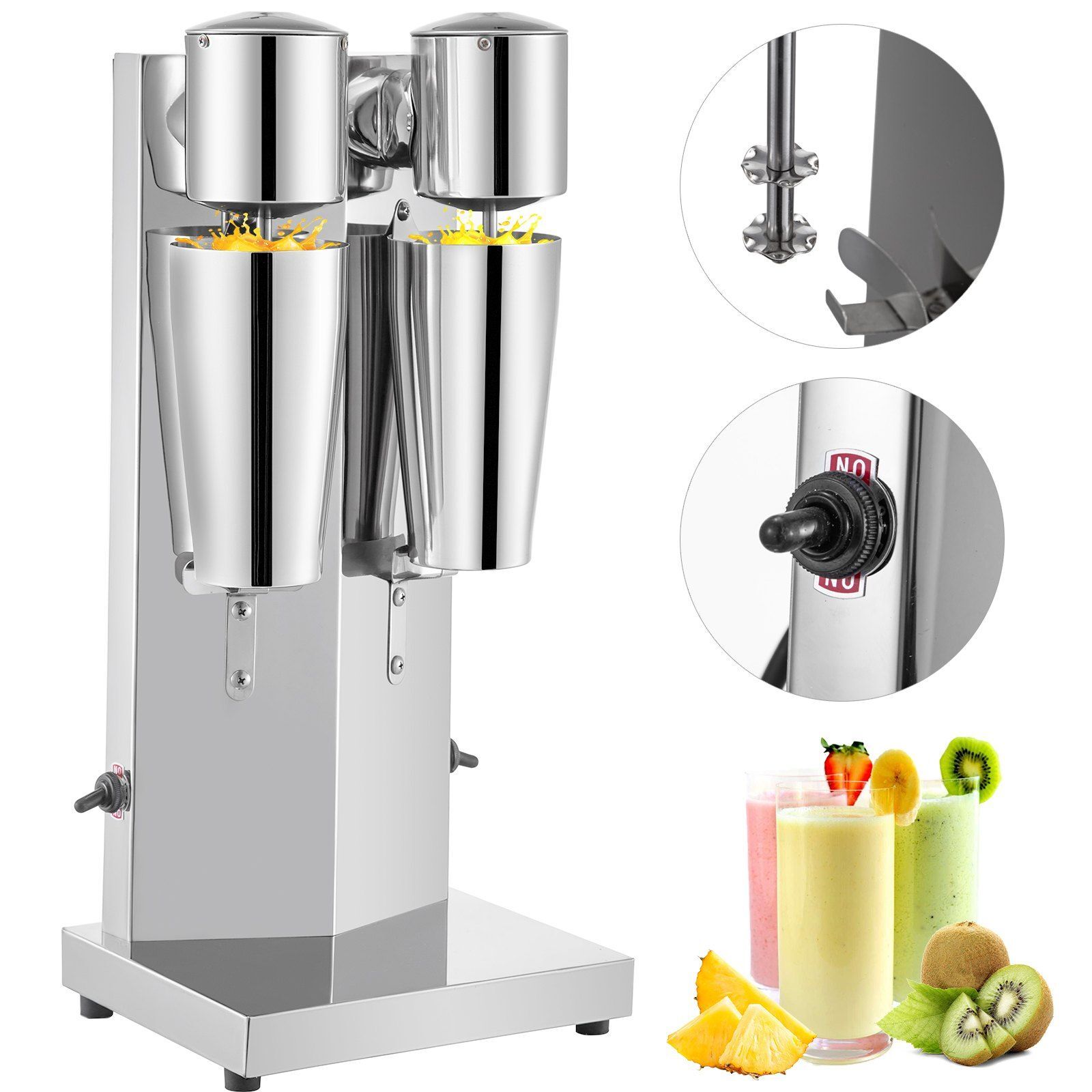180W Stainless Steel Electric Milkshake Maker 2 Speed Mixing Head Rotates 360°