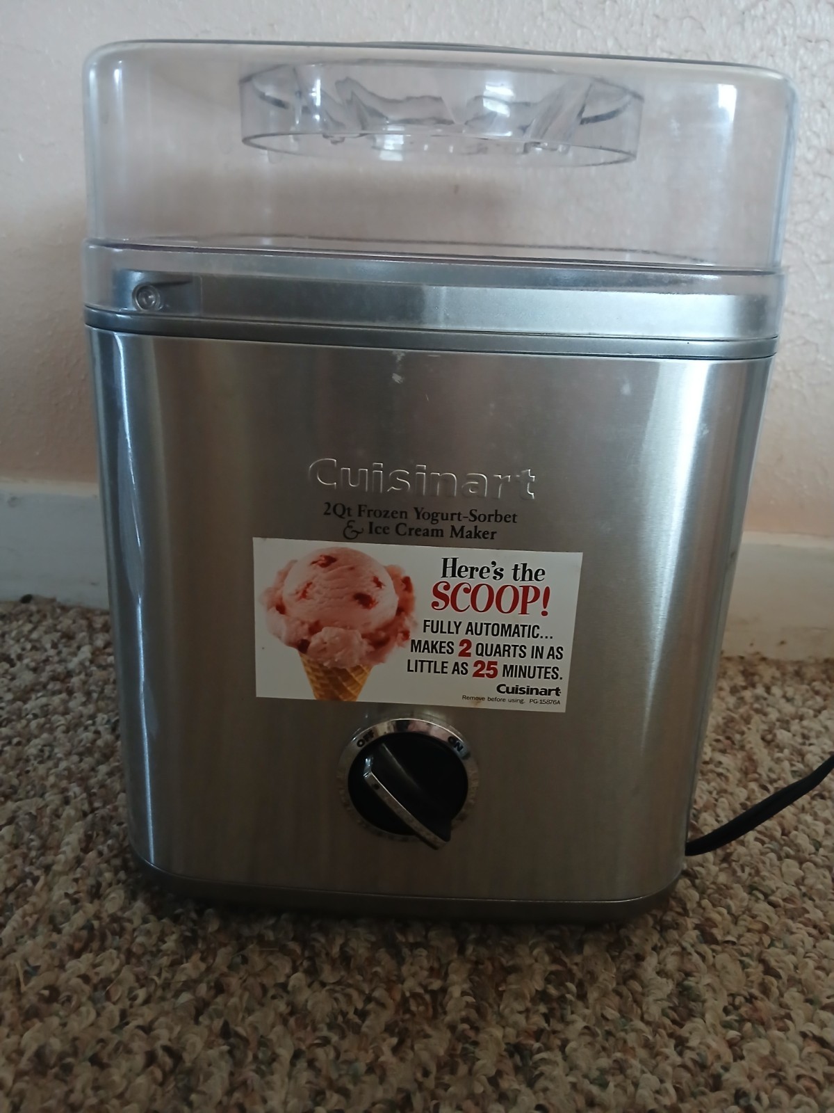Cuisinart Silver 2-Quart Ice Cream & Frozen Yogurt Maker BASE ONLY