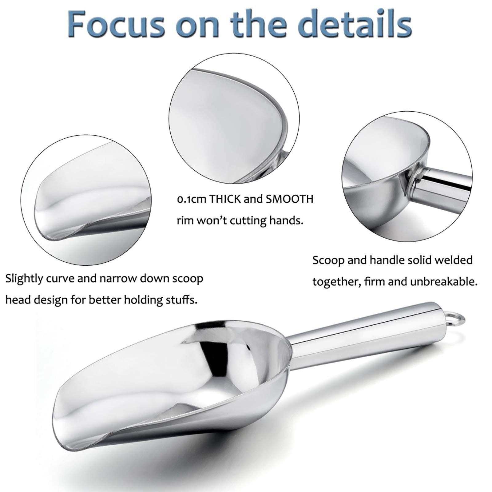 Mini Ice Scoop Set of 6, E-far 3 Ounce Stainless Steel 6Pieces, Silver