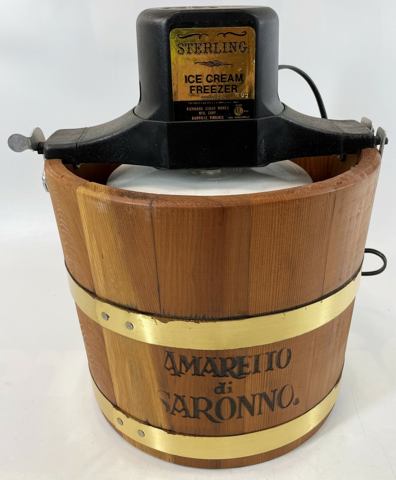Vintage RCW Sterling Amaretto Di Saronno Electric Wood Bucket Ice Cream Freezer