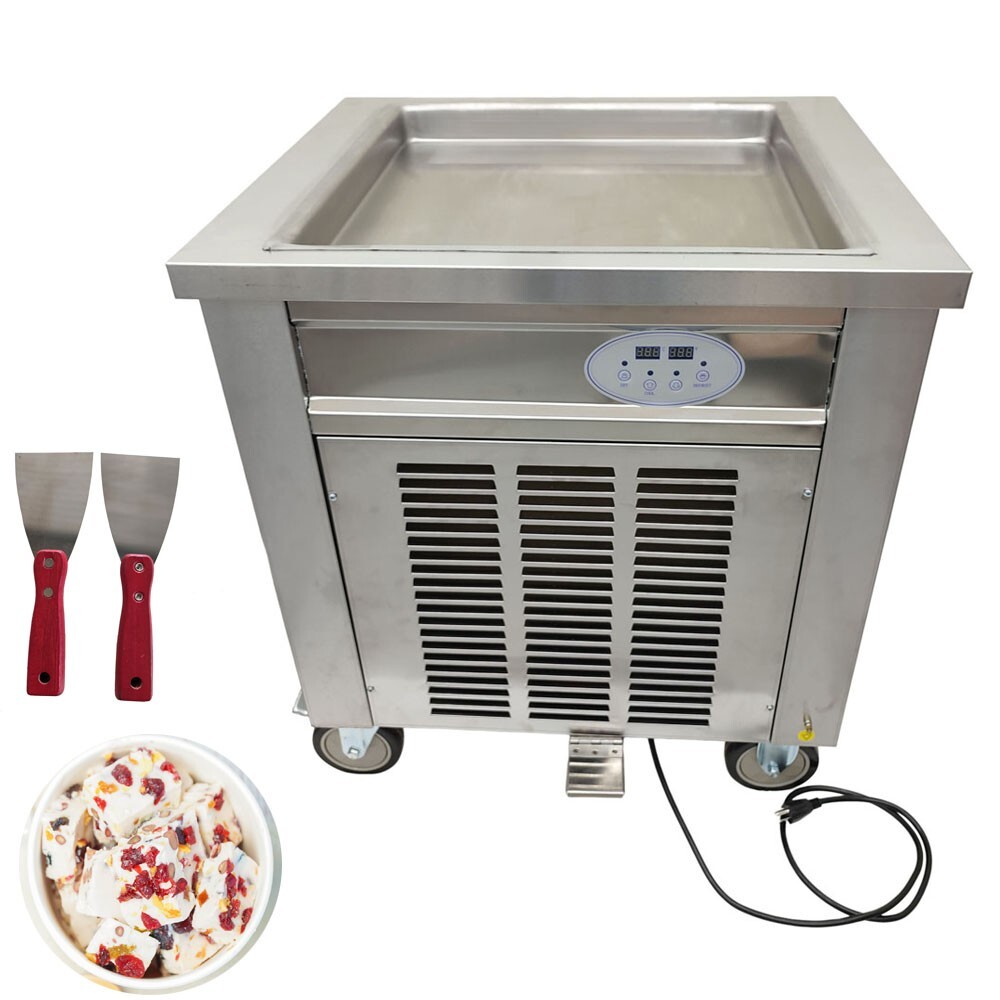 19.69in Square Pot Ice Cream Maker Fried Ice Cream Machine Yogurt Fruits 1500W