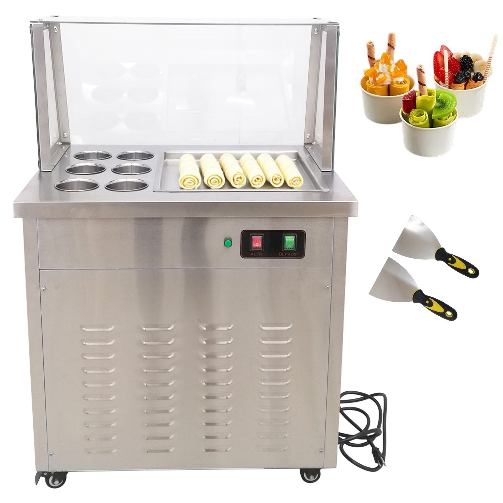 110V Ice Cream Maker Fried Ice Cream Machine Frozen Yogurt Roll Maker Machine