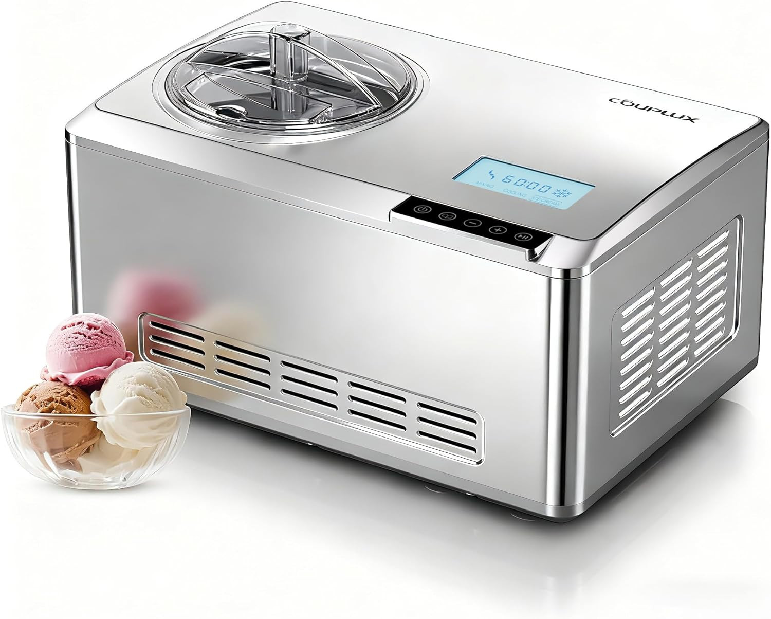 Ultra-Fast 2.1QT Ice Cream Maker with Compressor & LCD Display