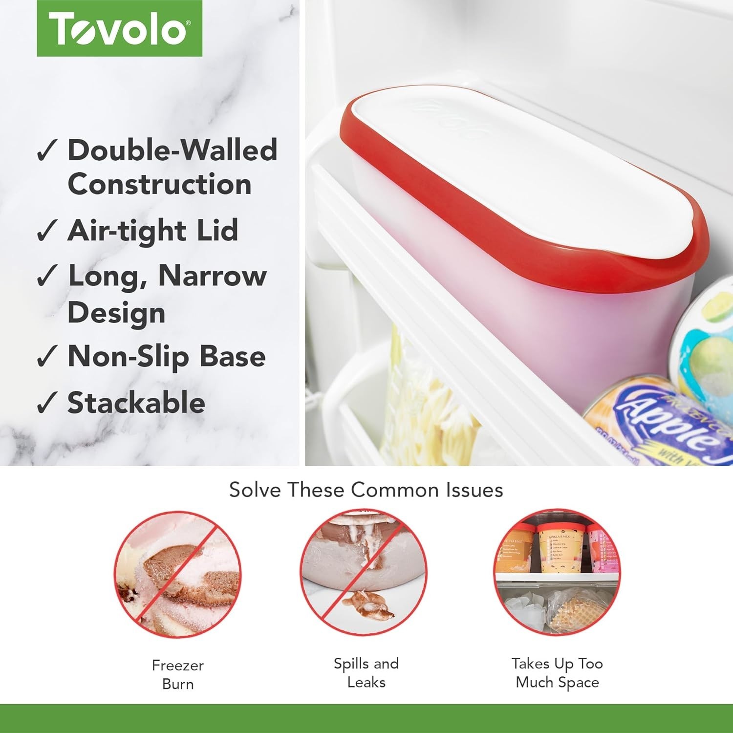 Tovolo Glide-A-Scoop 1.5 Qt Ice Cream Container Tub BPA Free Freezer Safe