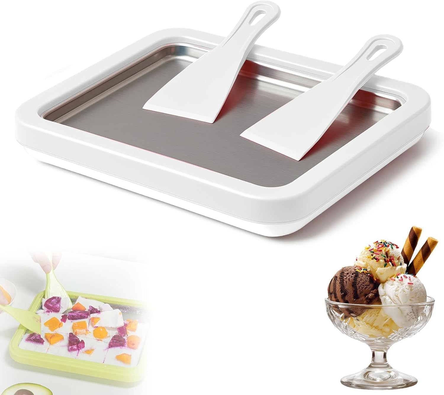 At-Home Rolled Ice Cream Maker Kit, Instant Freeze Plate with 2 Scrapers, DIY…