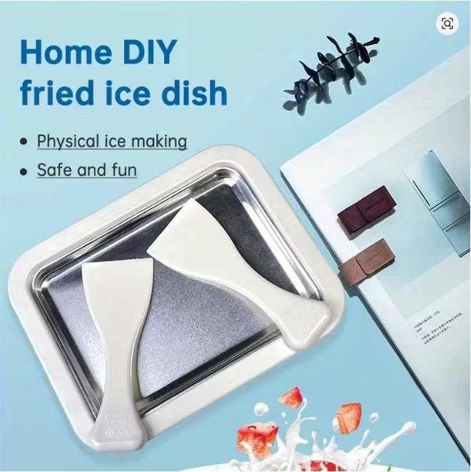 Stainless Steel Rolled Ice Cream Maker Pan with 2 Scrapers Cold Fried Plate DIY
