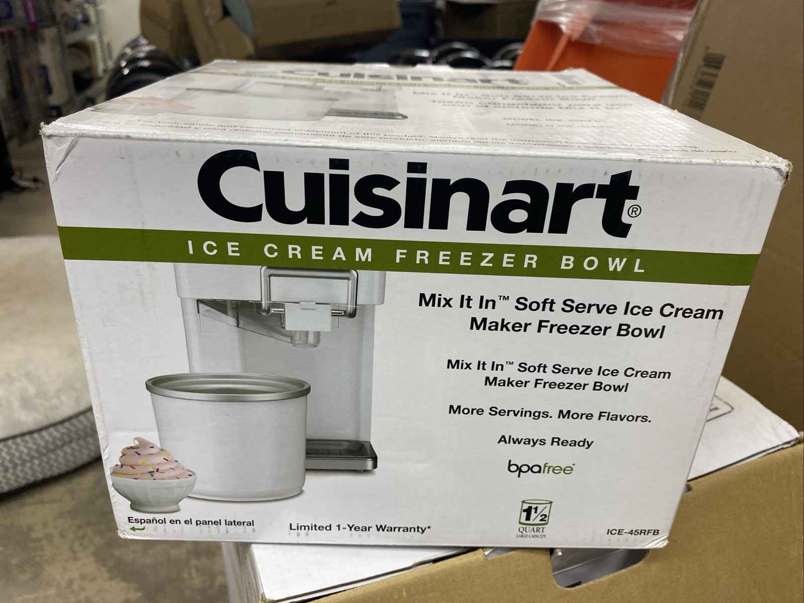 Cuisinart Mix It In Soft Serve Ice Cream Maker Freezer Bowl ICE-45RFB 1.5 Quart