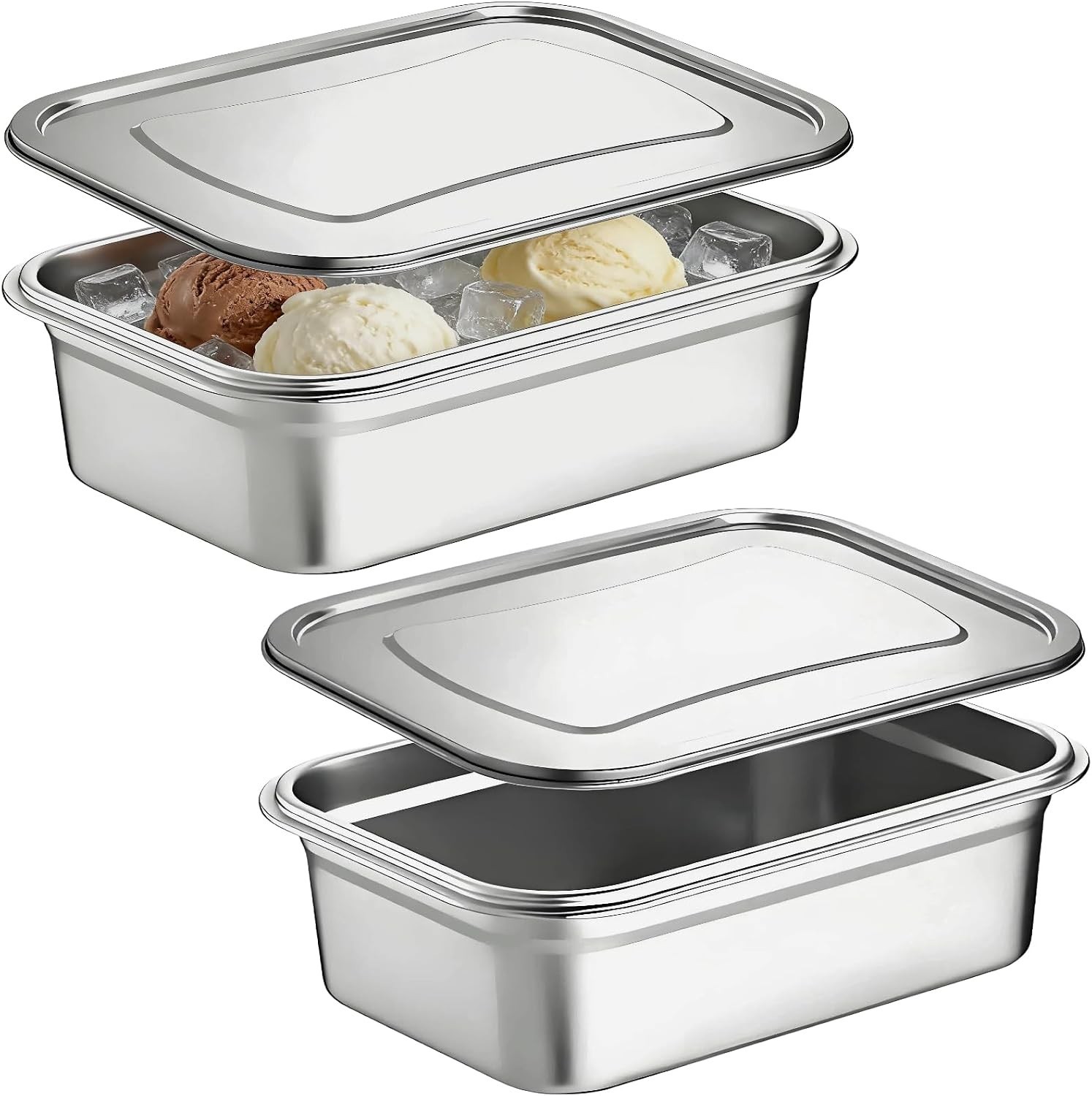 2-Pack Stainless Steel Ice Cream Containers – 85 Fl Oz Ideal for Gelato & Sorbet