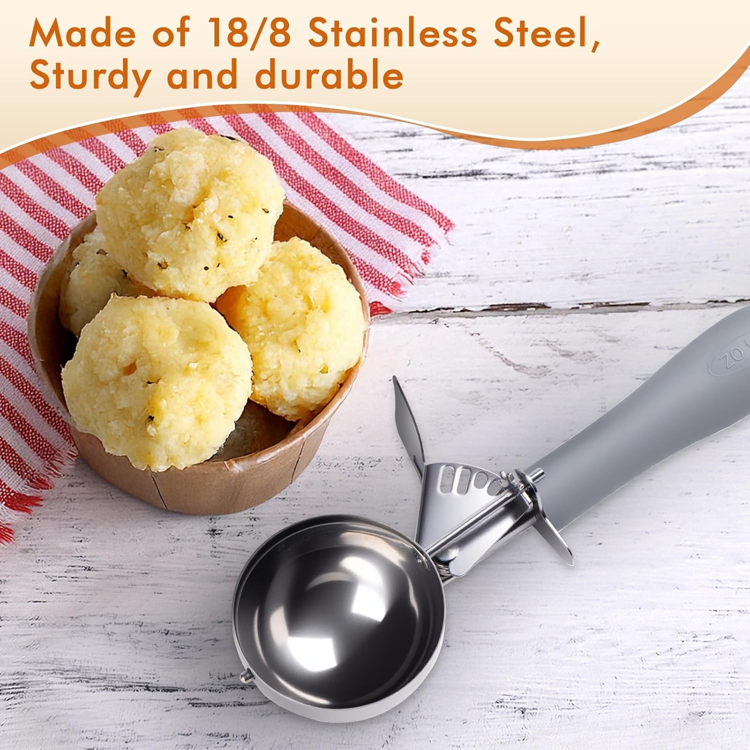Fayomir 4 OZ Scoop, #8 Disher, Large Ice Cream Scoop with Trigger, Muffin Scoop,