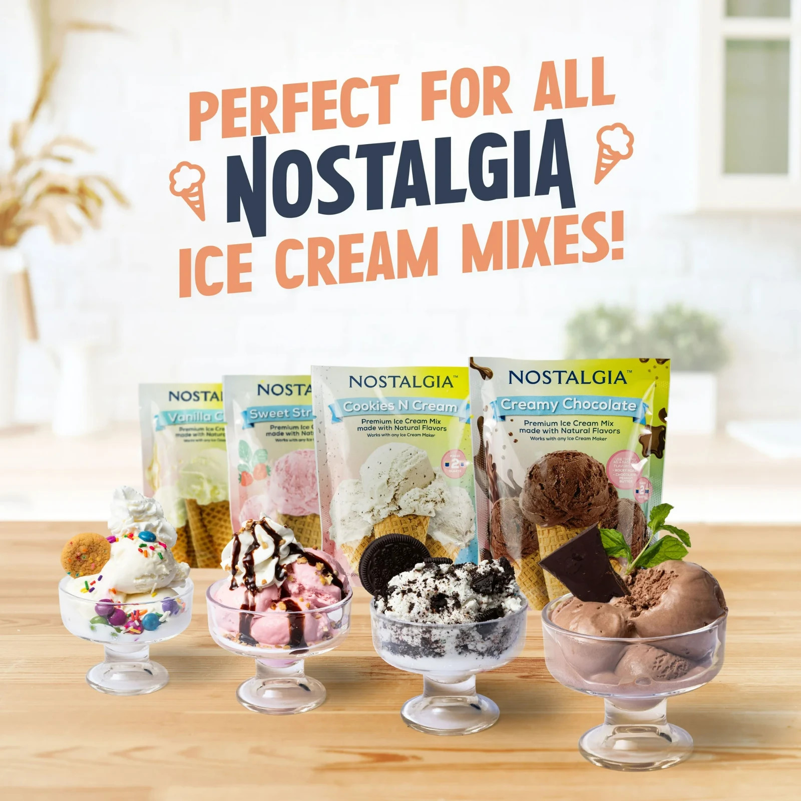 4-Quart Nostt Electric Ice Cream Frozen Yogurt Dessert Maker NEWalgia Wood Bucke
