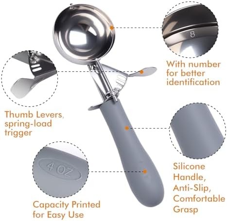 Fayomir 4 OZ Scoop, #8 Disher, Large Ice Cream Scoop with Trigger, Muffin Scoop,