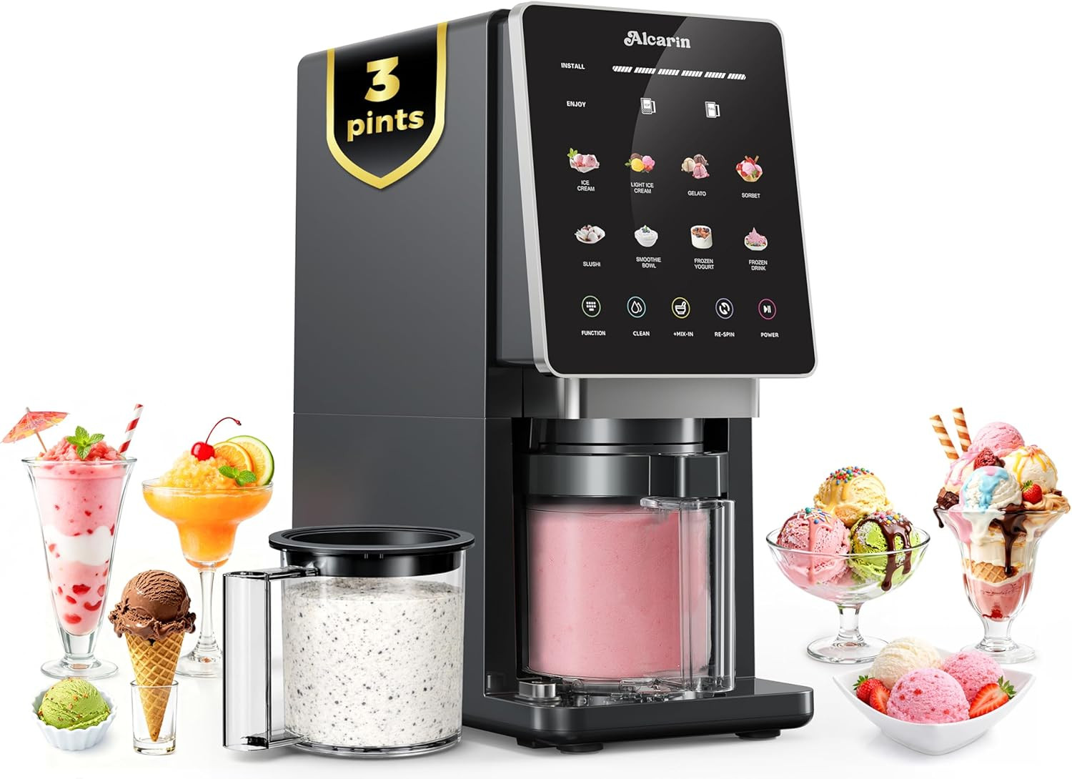 Ice Cream Maker with 3 Pints(Not Freezer) Homemade Slushie Gelato Yogurt Sorbet