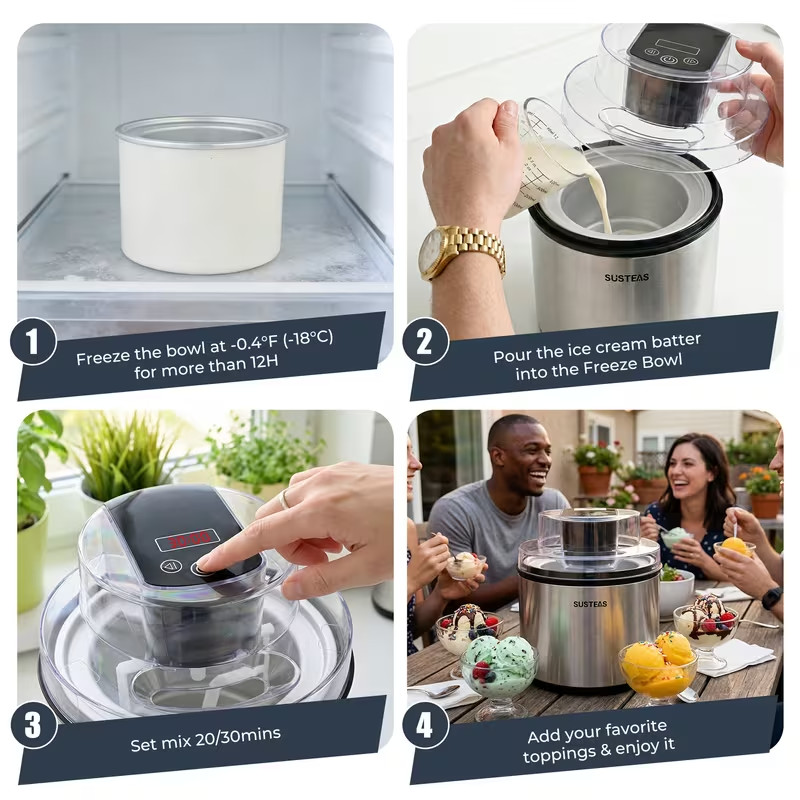 2 L Single-Serve Large Capacity DIY Ice Cream Maker Stainless Steel