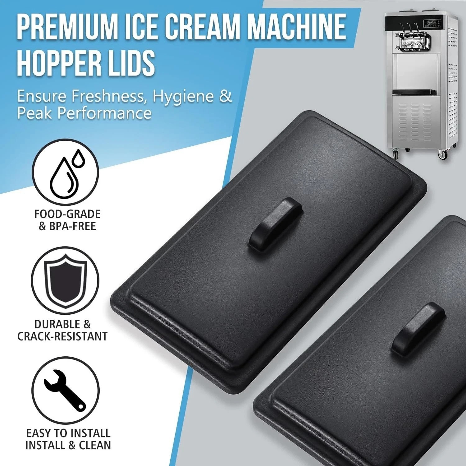 Secure Snap Closure Two-Piece Hopper Lid for Vevor Soft Serve Machines