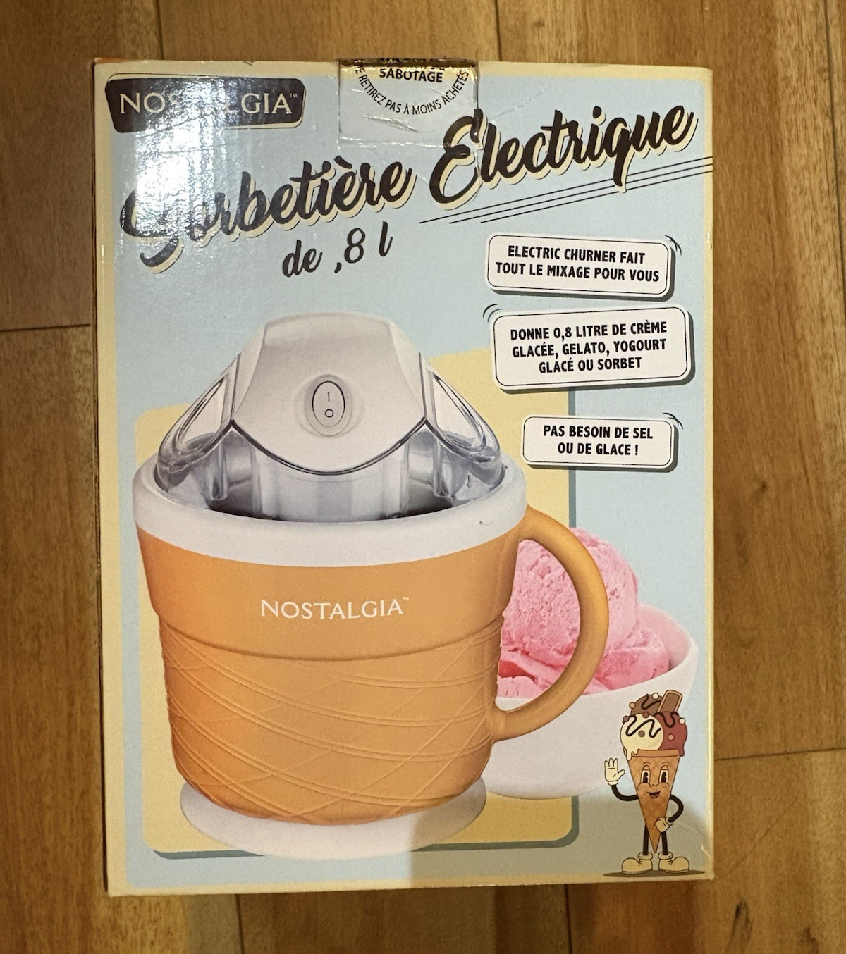 Nostalgia 1.5-Pint Electric Ice Cream Maker Yellow 15W Freezer Bowl Chute