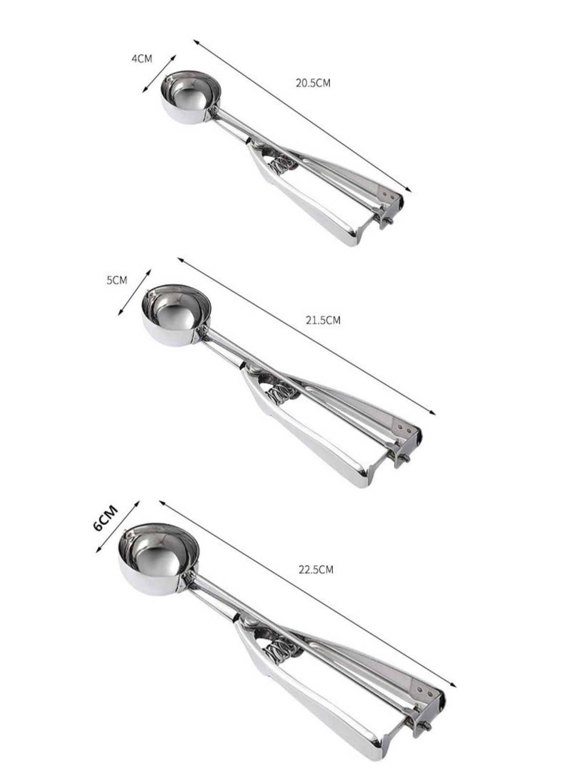 Three-piece set of Small: 4cm, Medium: 5cm, Large: 6cm Diameter, Silver