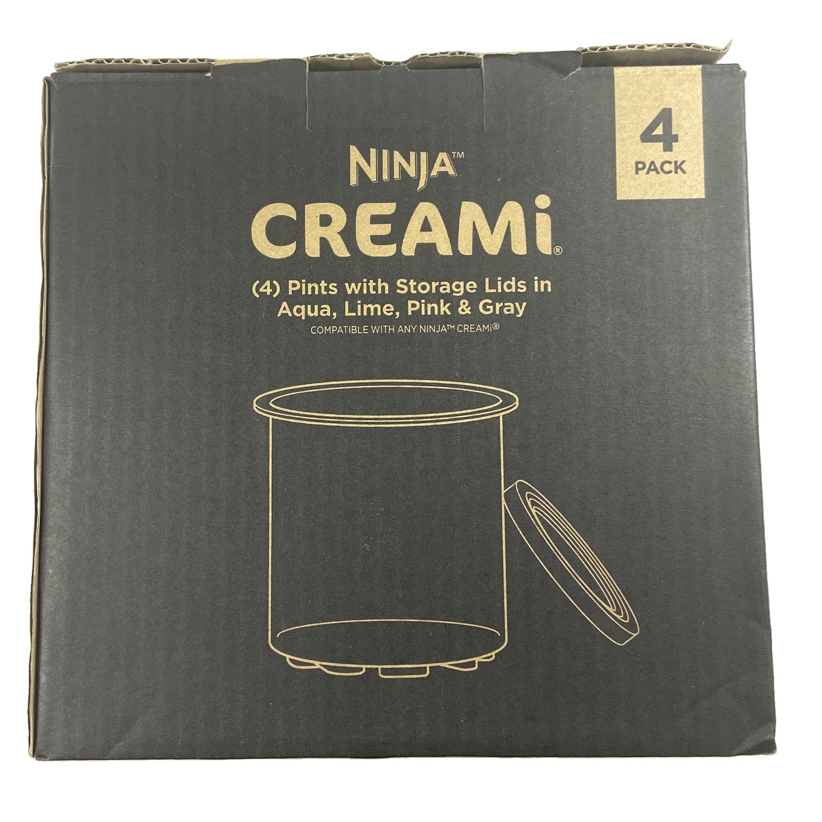 Ninja CREAMi Pints with Storage Lids 4 Pack Aqua Lime Pink Gray XSKPLD4BCD