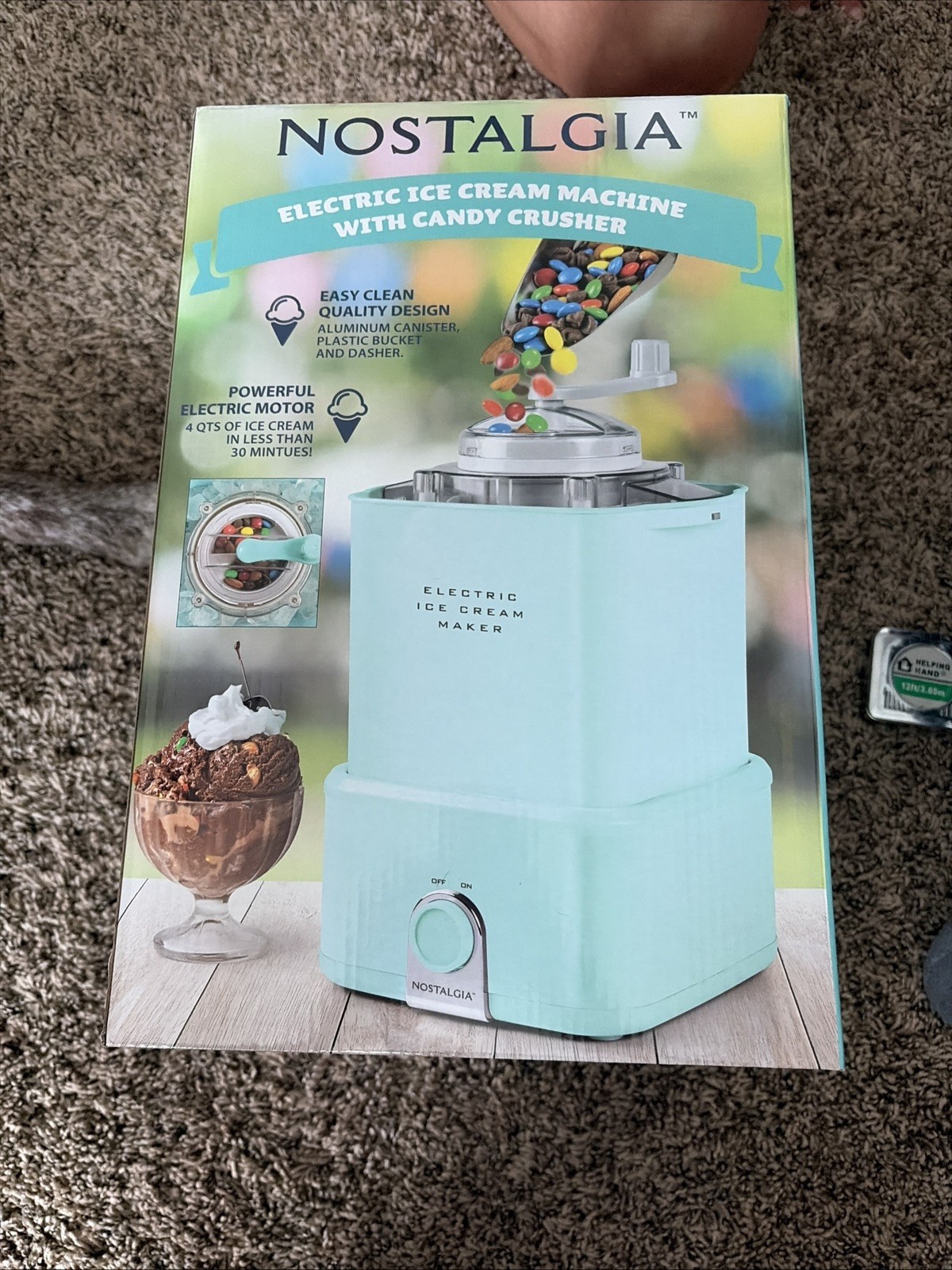 Nostalgia CCIM2AQ 2-Quart Electric Ice Cream Maker With Candy Crusher- Aqua