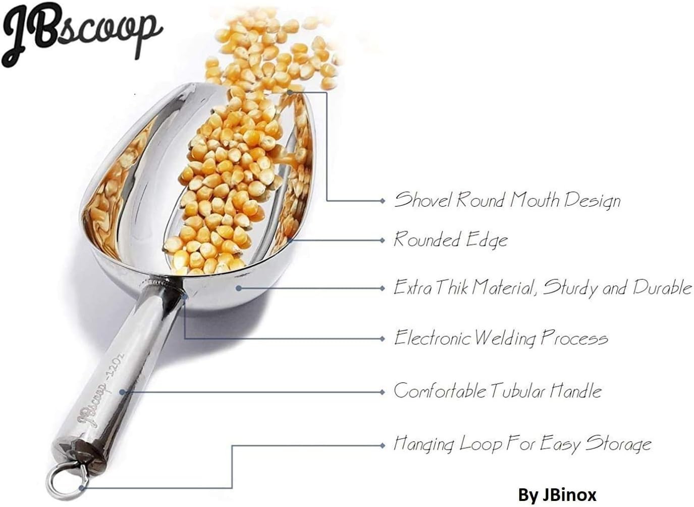 Stainless Steel Scoop for ice, 9.6 Inch Metal Food Scoop Kitchen Bar Party