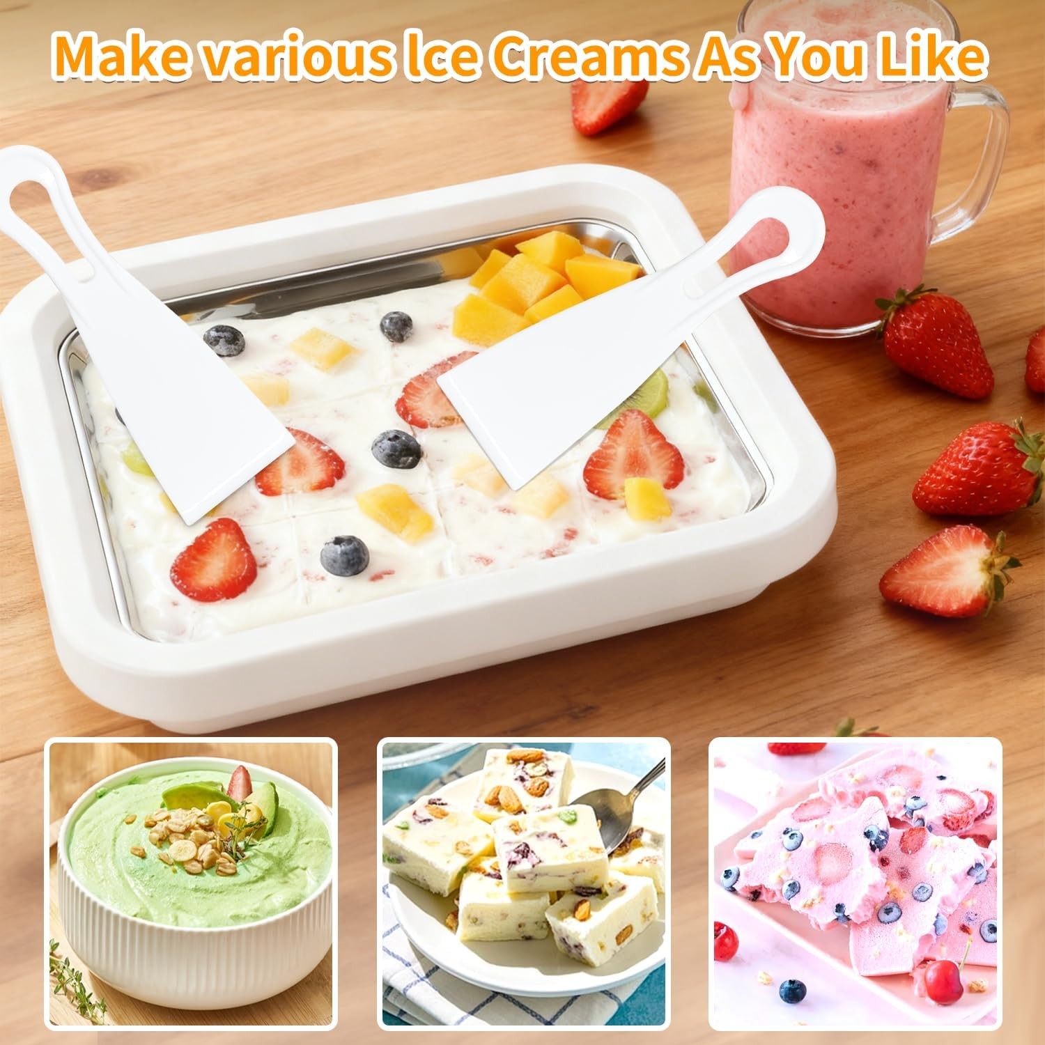 Rolled Ice Cream Maker W/ 2 Scrapers Food Grade Stainless Steel rolled ice cream