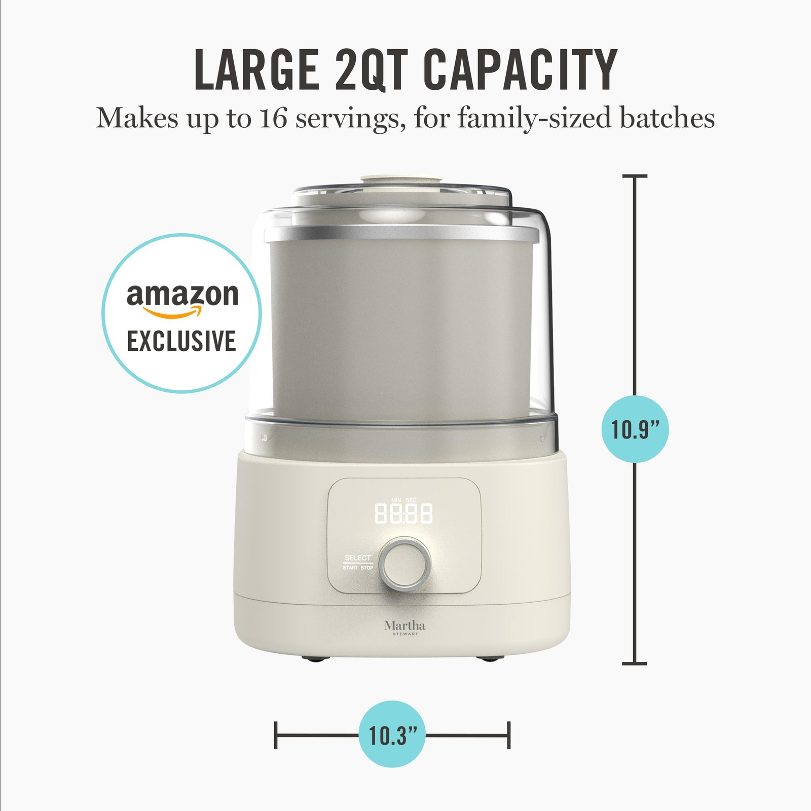Ice Cream Maker, 2 Quart Double-Insulated Freezer Bowl, Sorbet & Frozen Yogur…