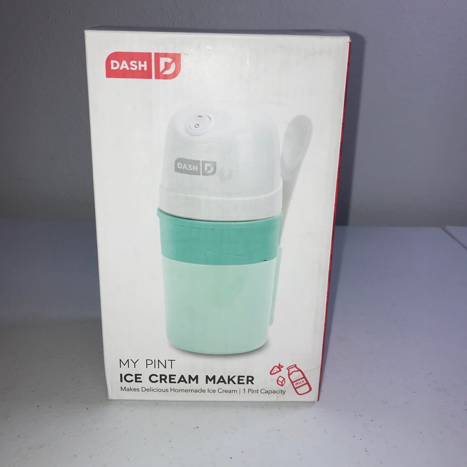 Dash My Pint Ice Cream Maker Aqua & White Mixing Spoon New – Open Box