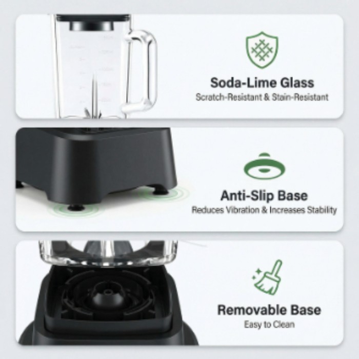 Professional Countertop Blender 54oz Glass Pitcher Ice Crusher Smoothie Maker