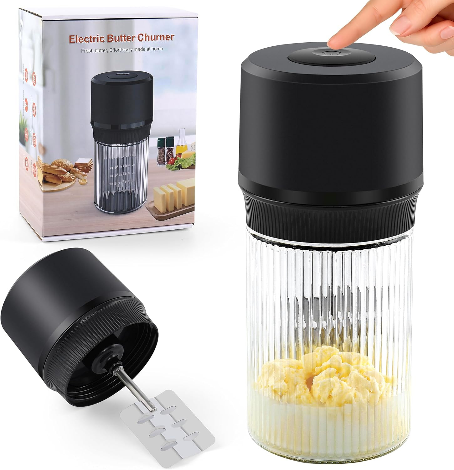 Electric Butter Churn – One-Touch Butter Maker in 5–10 Mins, 34Oz Glass Jar with