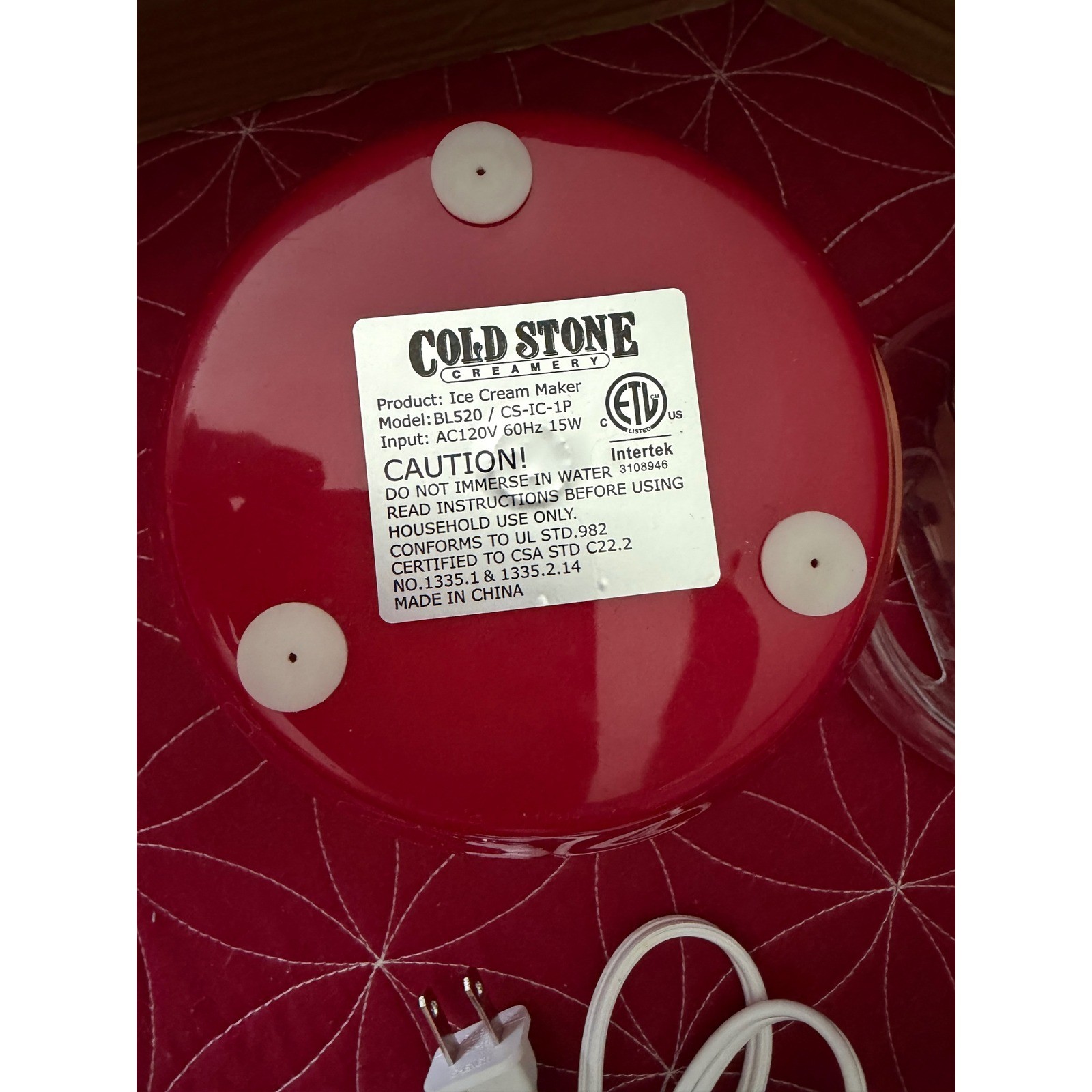 Cold Stone Creamery Ice Cream Maker Red Personal Electric Frozen Treat BL520
