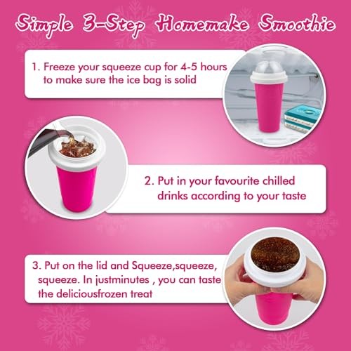 2PCS Slushie Maker Cup,DIY Magic Quick Frozen Smoothies Cups for Blue+Pink