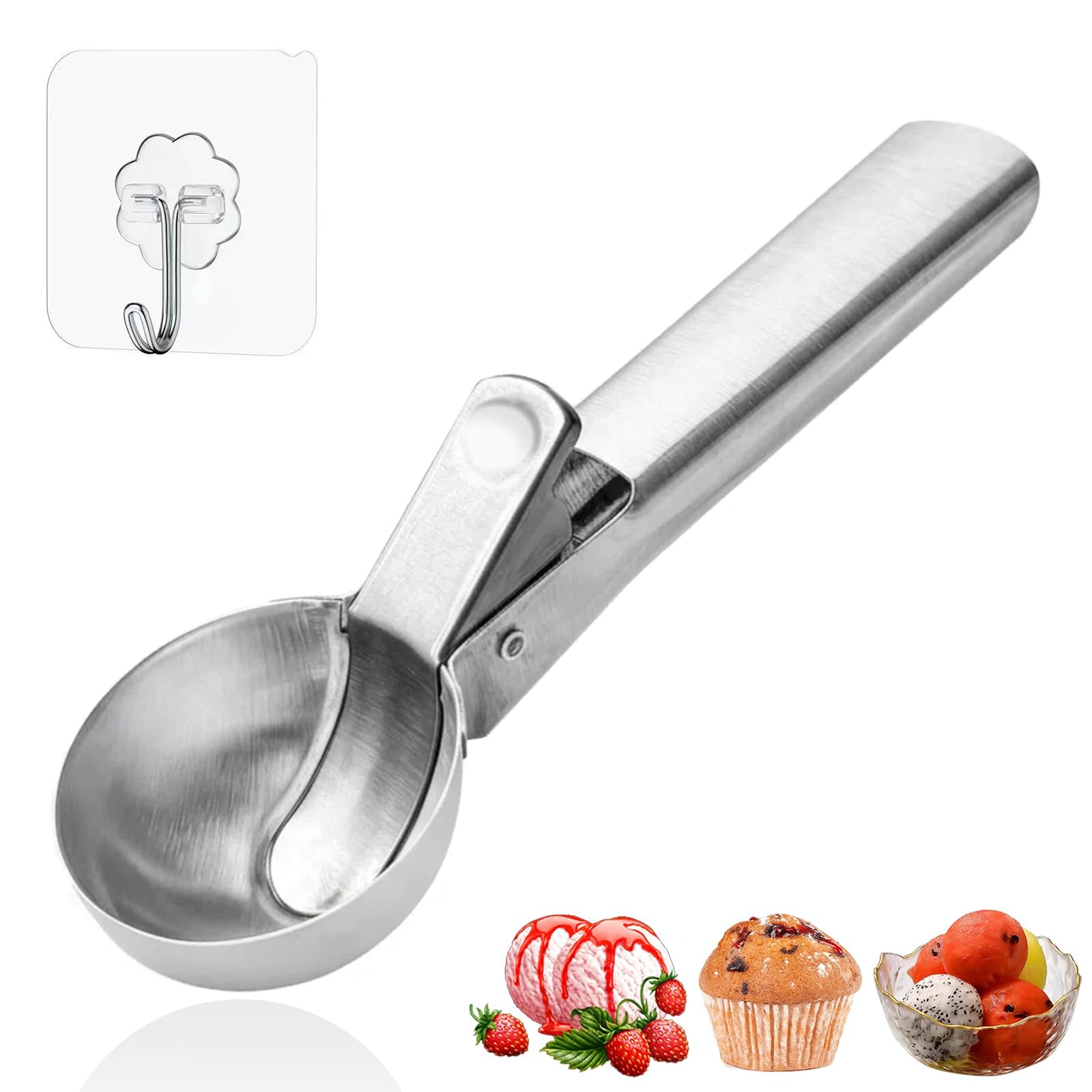 Ice Cream Scoop,Portable Stainless Steel Scoop with M, 1p-silver