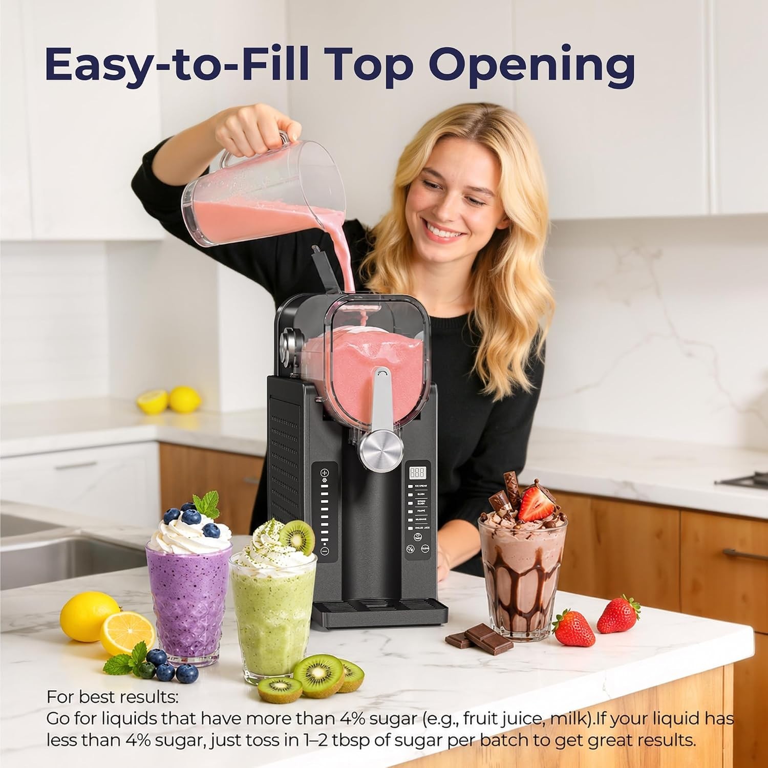 Slushie Machine for Home, No Ice Needed Frozen Drink Maker, Black | with Auto