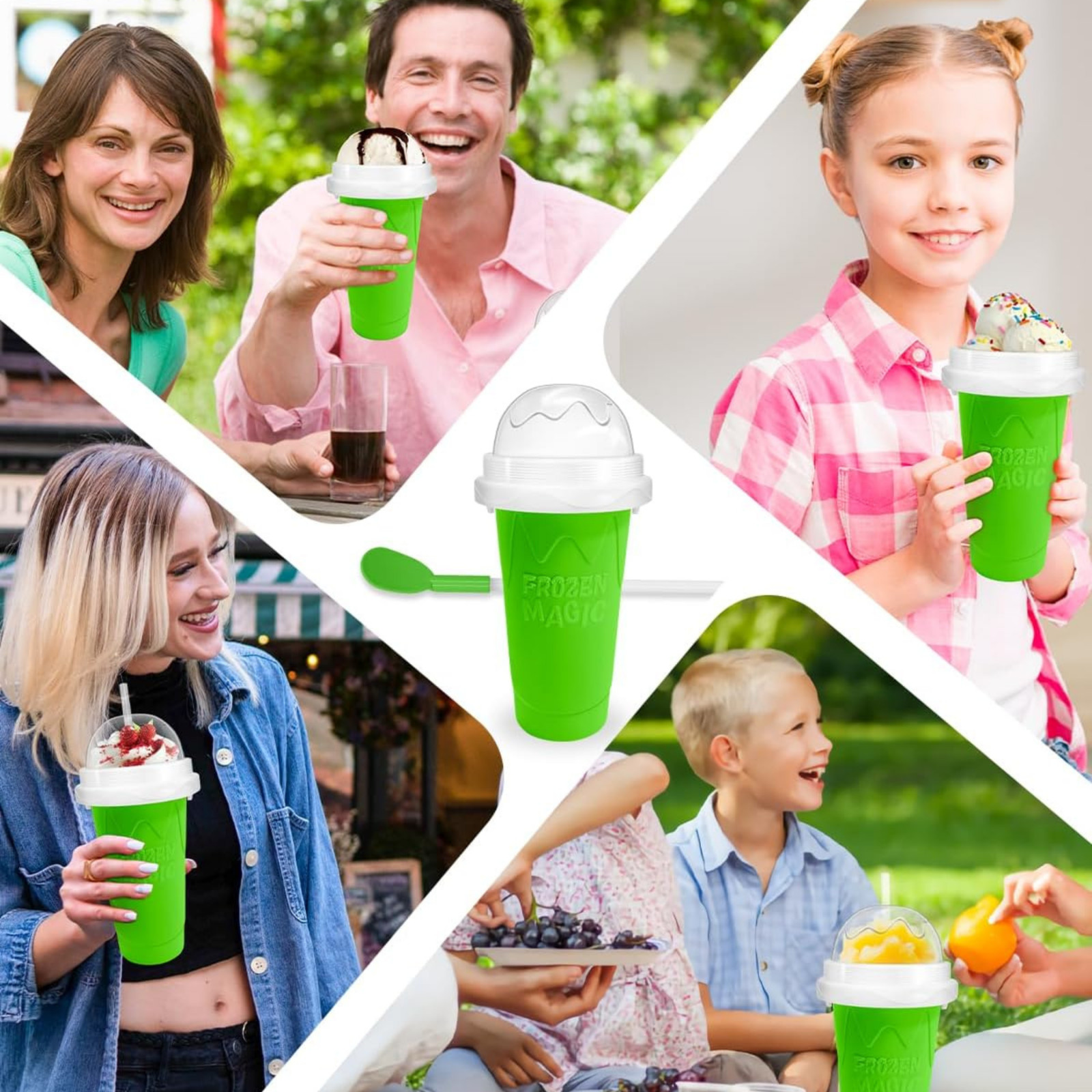 Magic Slushie Maker Cup Silicone Squeeze Frozen Smoothie Slushy Cup 450ml Mixed